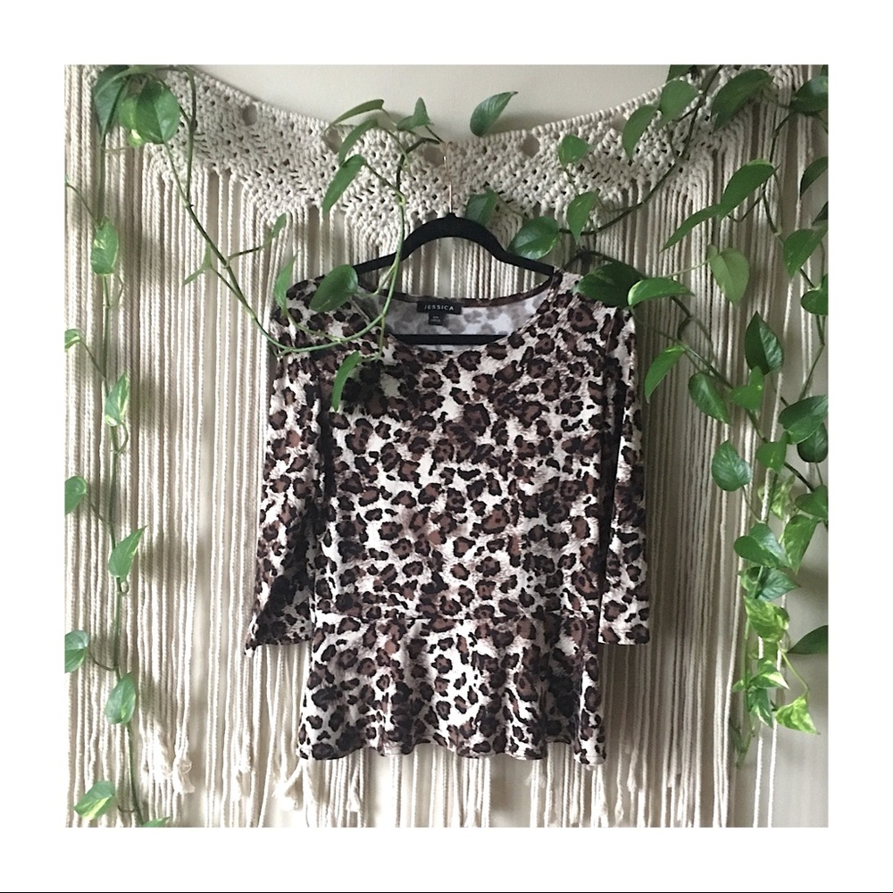 Jessica Leopard Quarter Sleeve Flounce Hem Blouse